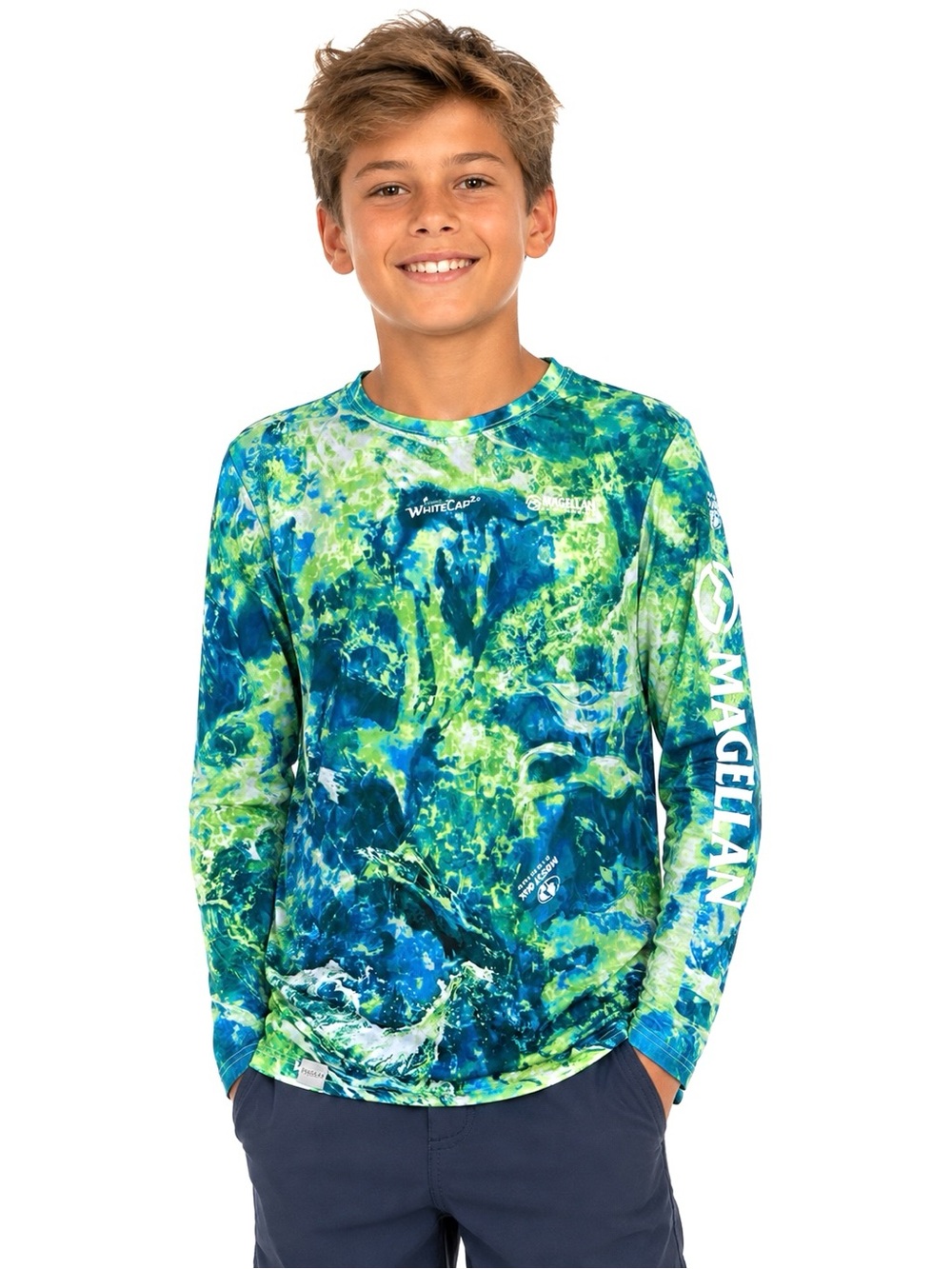 Boys MAGELLANS Outdoors Fish Gear WhiteCap L 14-16 Fishing Performance Shir